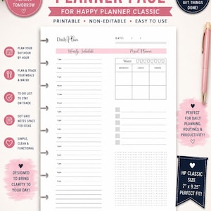 Glad Planner Klassisk Dagsplan Utskrivbar, Feminin Design