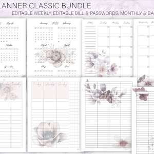 2022 Happy Planner Classic Bundle, Editable Floral Design, Planner Printables, Weekly, Monthly, Bills, Passwords, Calendar Layout, Inserts