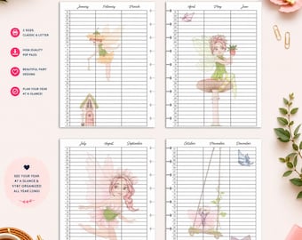 Yearly Overview, Fairies for HP Classic & Letter Size Planners