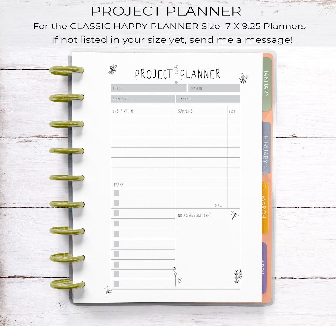 Planner Printable for the Happy Planner Classic, Project Planner, Happy Planner Printable ...