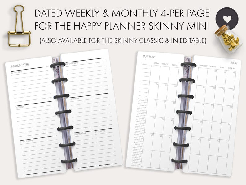 2026 Dated Skinny Mini Happy Planner Weekly & Monthly Printables | 4 ...
