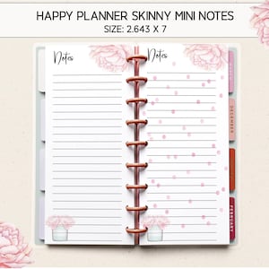 Notes Printable for the Happy Planner Skinny Mini, Happy Planner Skinny Mini Notes, Planner Printable, Planner inserts, Planner Pages