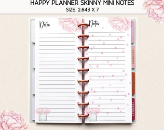 Notes Printable for the Happy Planner Skinny Mini, Happy Planner Skinny Mini Notes, Planner Printable, Planner inserts, Planner Pages