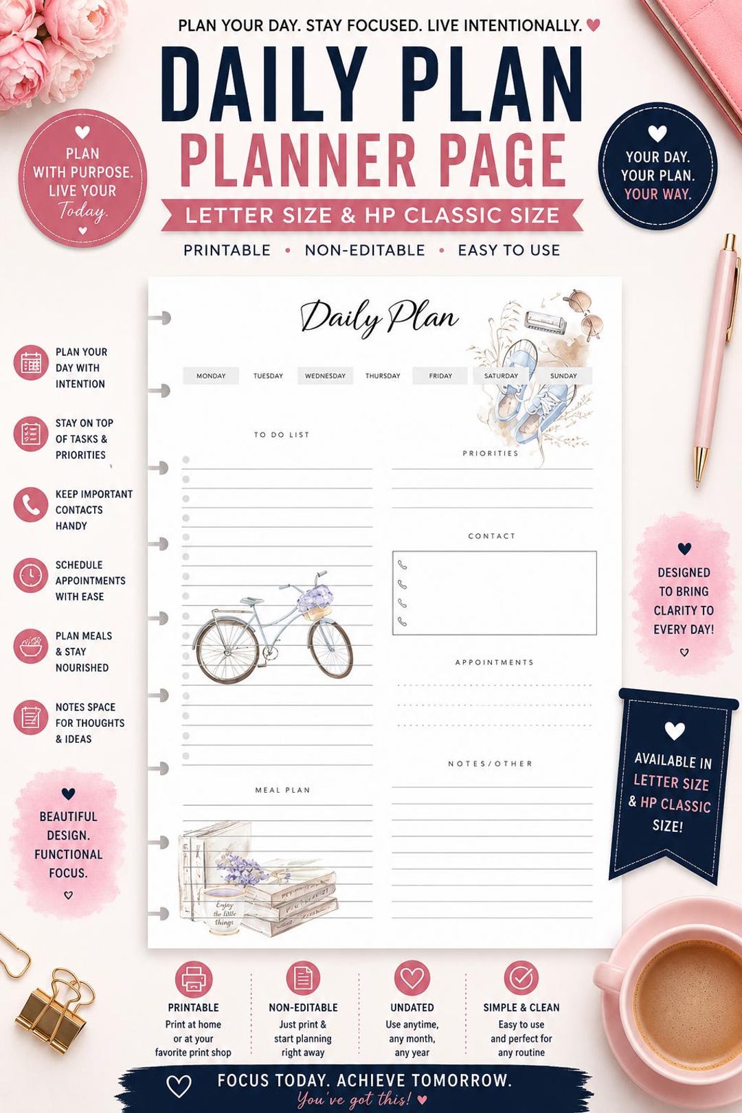 Daily Planner Printable: Letter & HP Classic Inserts (PDF Download) - Etsy
