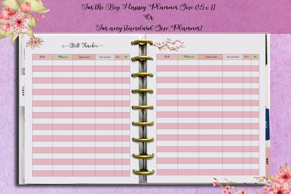 Planner Printables BILL TRACKER Inserts for the BIG Happy | Etsy