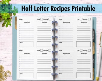 Editable Recipes Printable for the Half Letter Size Planners, Recipe Template, Recipe Printable, Planner Printable, Half Letter, Plain