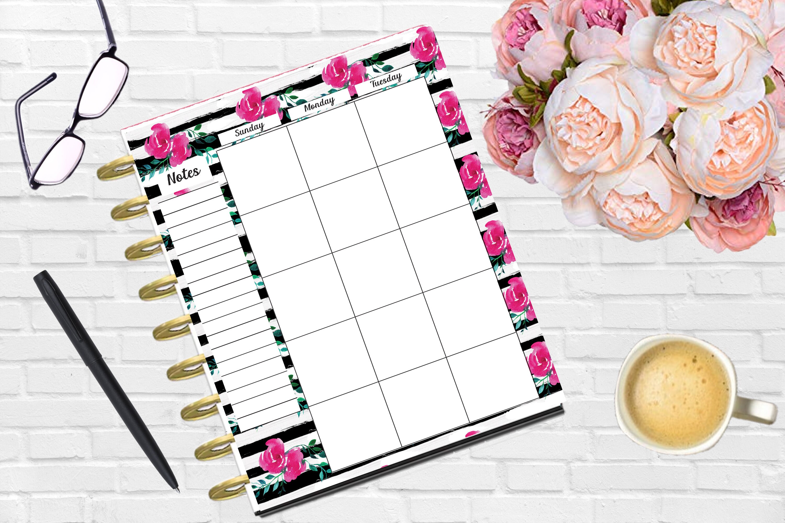 Monthly Calendar for the HAPPY PLANNER Classic Floral Colorful Etsy