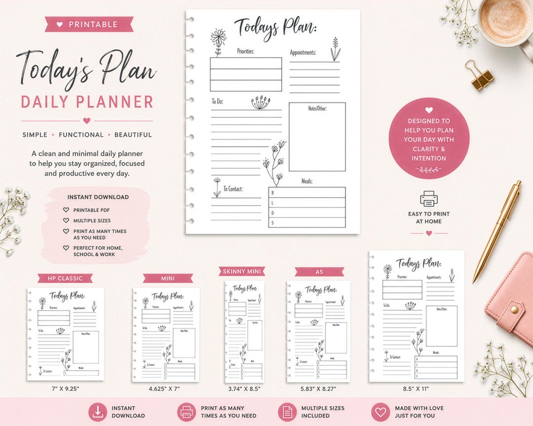 Happy Planner Printable Today's Plan, Mini & Classic Sizes (instant