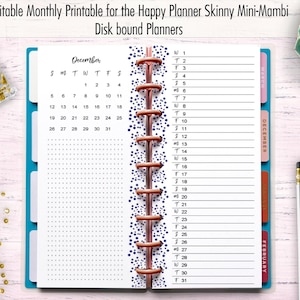 Editable Monthly Planner Printable: Happy Planner Inserts (Skinny Classic/Mini) (PDF Download)