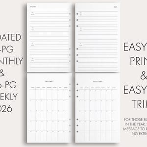 2026 Dated A5 Planner Printable | Minimal Weekly & Monthly | Insert | Instant Download
