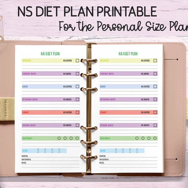 Diet Plan Printable, for the Half letter & Personal Size Planner, Daily Food tracker, Diet Tracker for the Nutri System Diet, Daily Food Log