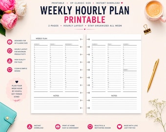 Weekly, Hourly Schedule for the Happy Planner Classic (7x9.25 PDF Digital Download)
