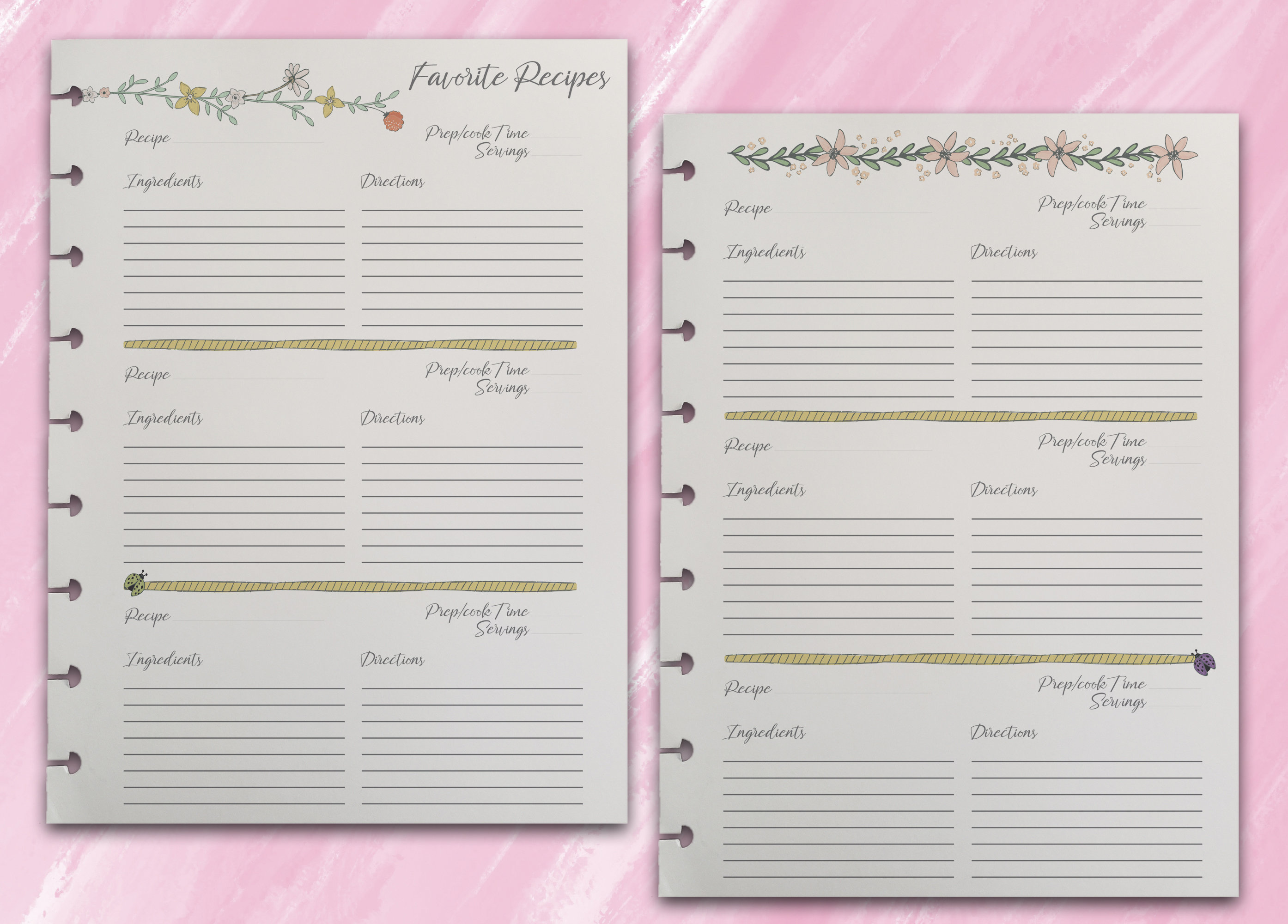 Planner Printables Recipes Inserts for the Happy Planner Classic Pastel ...