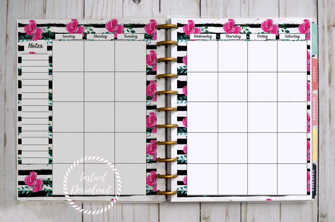 Monthly Calendar for the HAPPY PLANNER Classic Floral Colorful ...