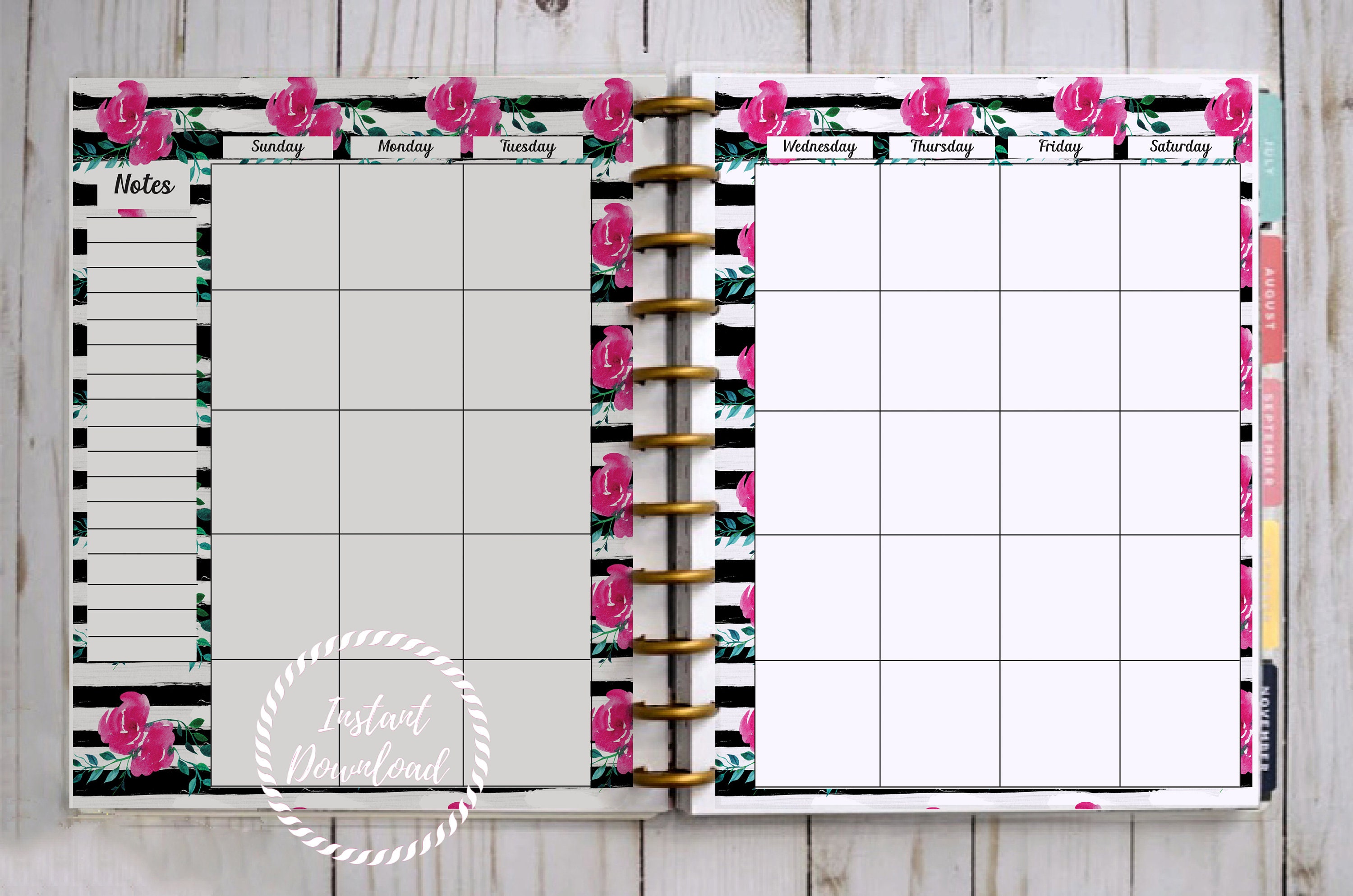 Monthly Calendar for the HAPPY PLANNER Classic Floral Colorful Etsy
