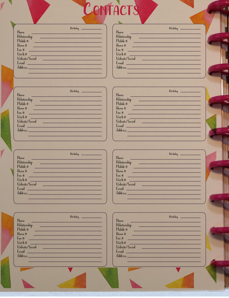 Planner Printables CONTACTS Inserts for the Happy Planner - Etsy