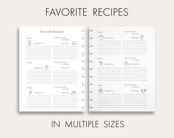 Recipe Planner Inserts Printable Pages for Most Planners (PDF Download)