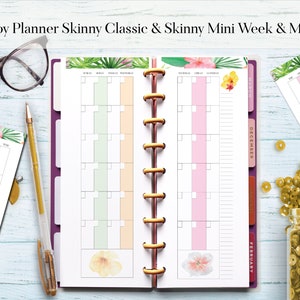 Happy Planner Skinny Mini, Happy Planner Skinny Classic, Half Sheet, Monthly Inserts, Weekly Inserts, Tropical Layout, Hp, Planner Printable