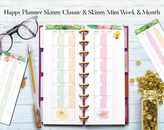 Happy Planner Skinny Mini, Happy Planner Skinny Classic, Half Sheet, Monthly Inserts, Weekly Inserts, Tropical Layout, Hp, Planner Printable