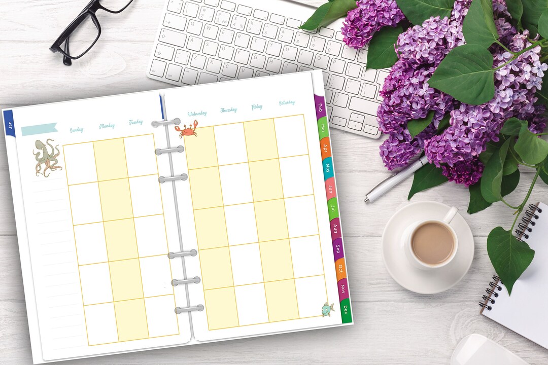 Monthly Half Letter Size Planner Printable, Nautical, Planner Inserts, Planner Pages, Franklin