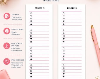 Skinny Mini Planner Contacts Editable Pages: Printable HP Addresses Inserts