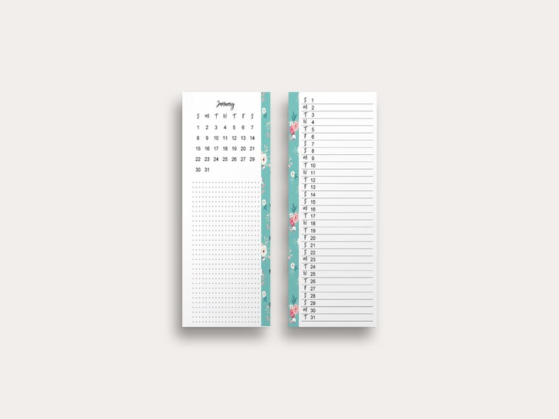 Happy Planner Skinny Monthly Printable, Editable With Floral Border Etsy