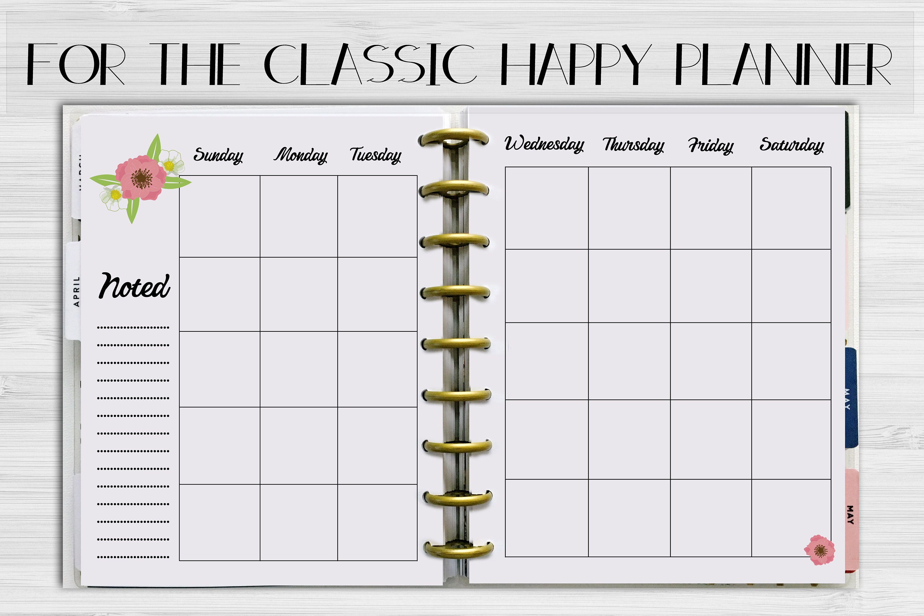 Planner Printables for the HAPPY PLANNER Classic Monthly Floral Planner ...
