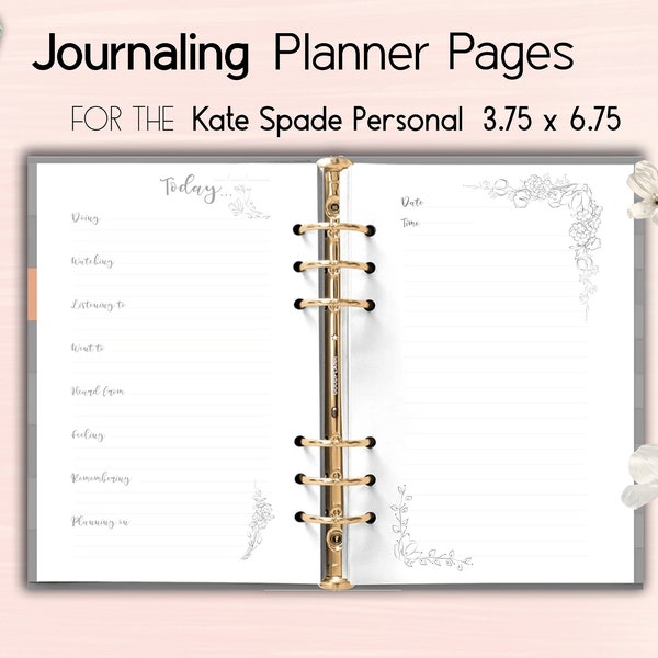 Journaling Planner Printables, Daily journaling, Journaling Prompts, Writing, Planner Inserts for the Kate Spade Personal, Size 3.75 x 6.75