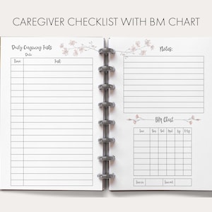 Caregiver Checklist & BM Chart Printable: Home Health Care Daily Log