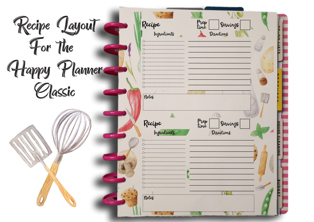 Planner Printables for the HAPPY PLANNER Classic RECIPE Inserts Instant ...