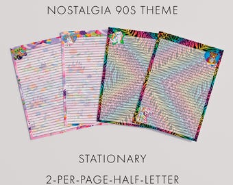 Retro briefpapier uit de jaren 90: kleurrijk nostalgiepapier (digitale download)