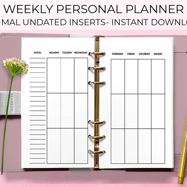 Weekly Planner Printable, For the Personal Size Planners. Personal Weekly Planner Inserts. Minimal, Undated Personal Planner Pages.