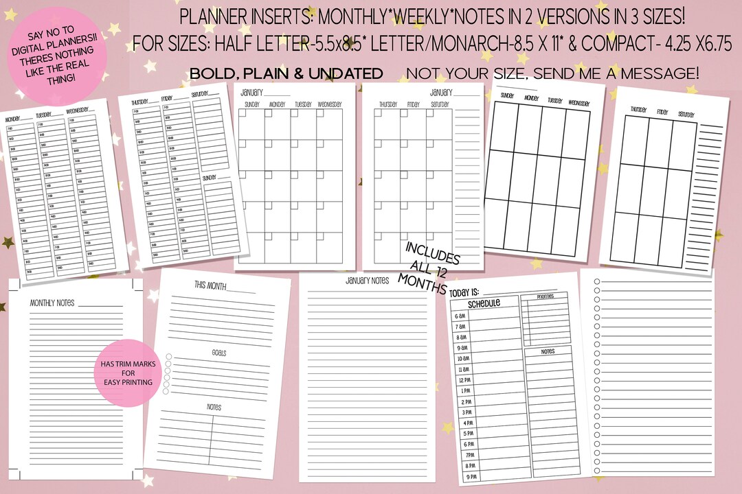 Planner Printables, Monthly, Weekly, Schedule, Notes, for the Franklin ...