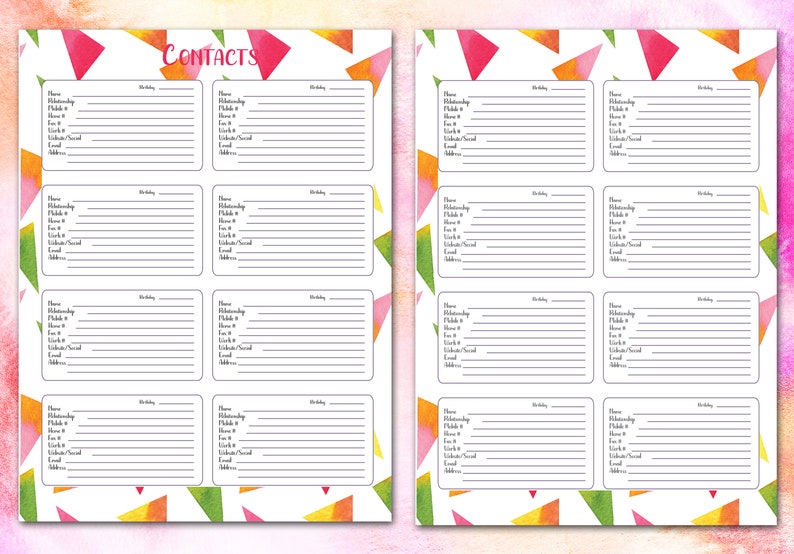Planner Printables CONTACTS Inserts For The Happy Planner Etsy