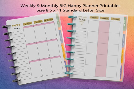 Planner Printables Weekly &amp; Monthly Inserts for the Big - Etsy