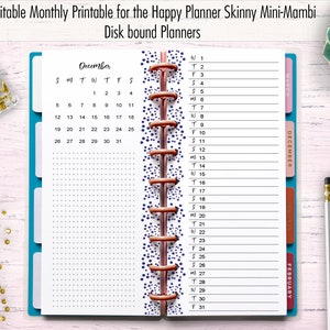 Fully Editable Monthly Planner Printable for the Happy Planner Skinny Mini, & Skinny Classic, Hp Skinny Mini Planner Inserts, Editable Month