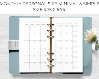 Monthly | Planner Printable | Personal Size | Minimal | Undated Monthly | Monthly Inserts | Personal Planner Size