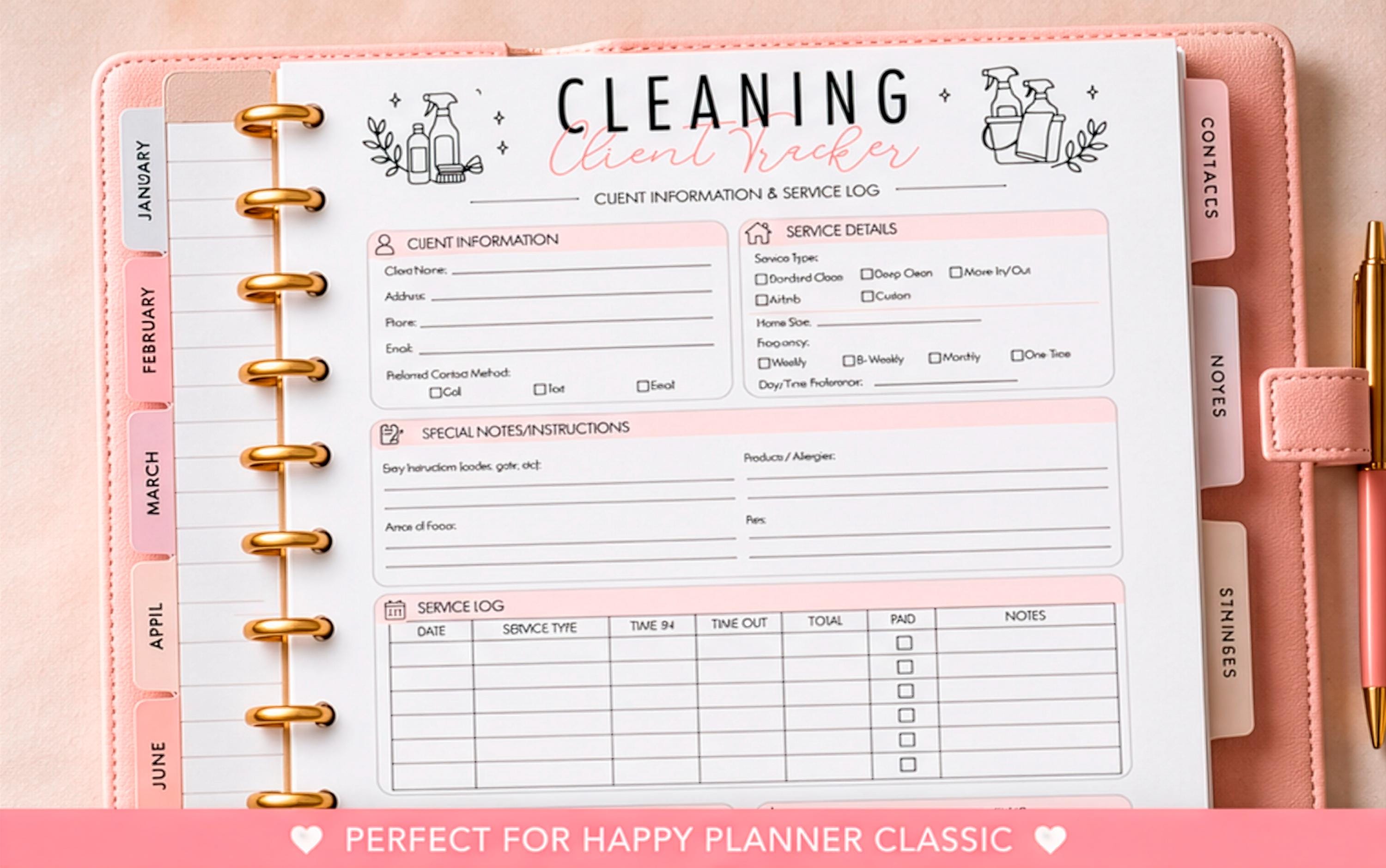 Cleaning Client Tracker Printable | Business Organizer, Service Log ...