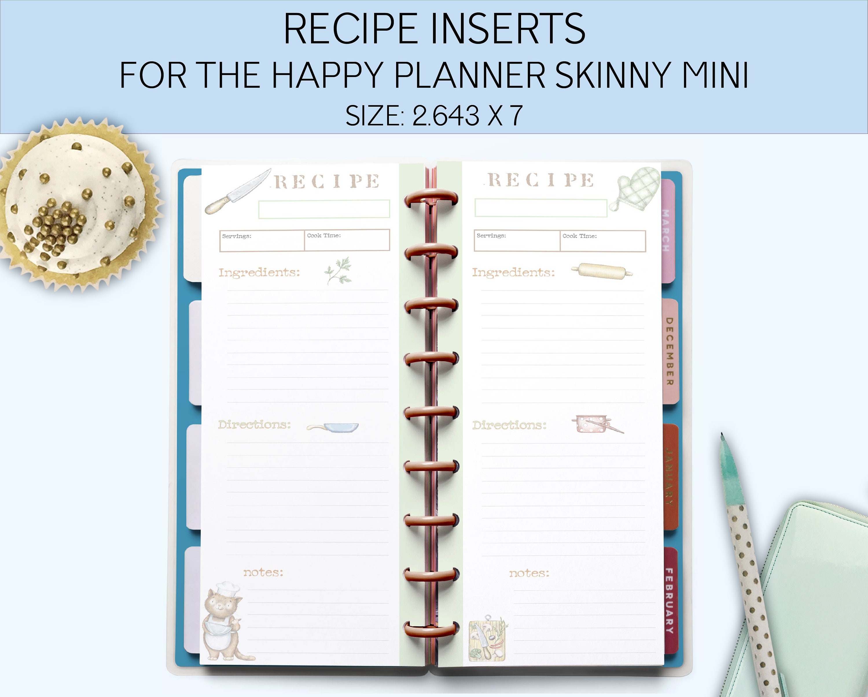 Editable Recipe Inserts for the Happy Planner Skinny Mini Etsy