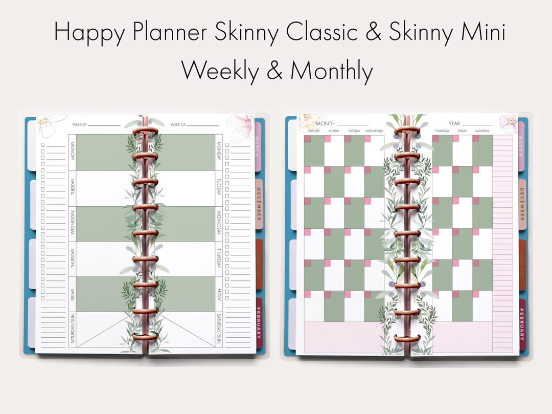 Happy Planner Skinny Weekly & Monthly Floral Green Printables - Etsy