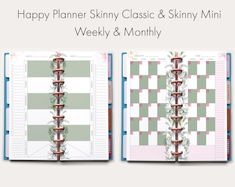 Happy Planner - Imprimés skinny hebdomadaires et mensuels à imprimé floral vert