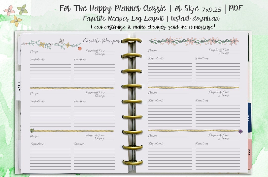 Planner Printables | Recipes Inserts | for the Happy Planner Classic ...