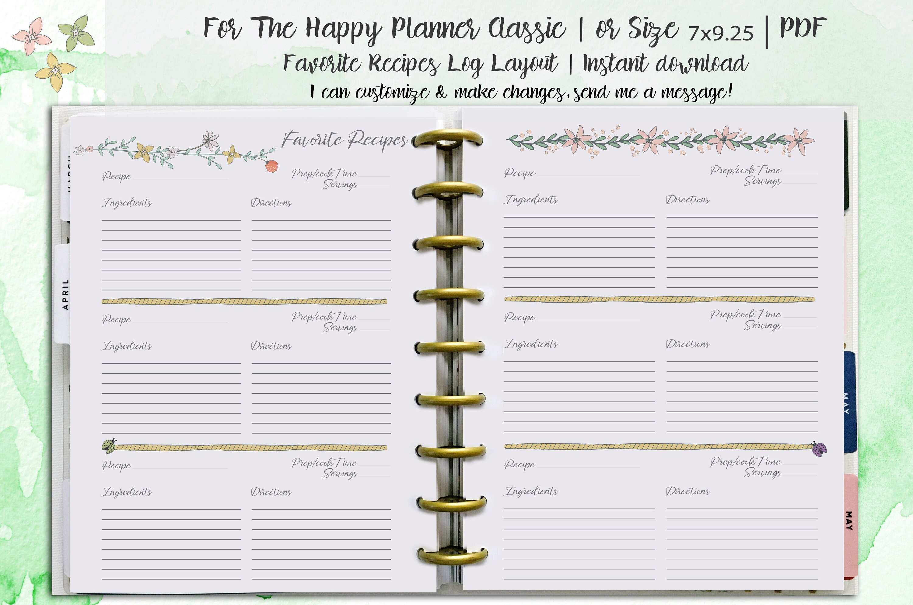 Planner Printables Recipes Inserts for the Happy Planner Classic Pastel ...