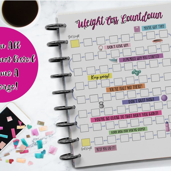 Weight loss tracker, diet tracker, weight loss journal, weight loss calendar,ALL Hp sizes, A5, Personal, Compact, Half Letter & Letter Size!