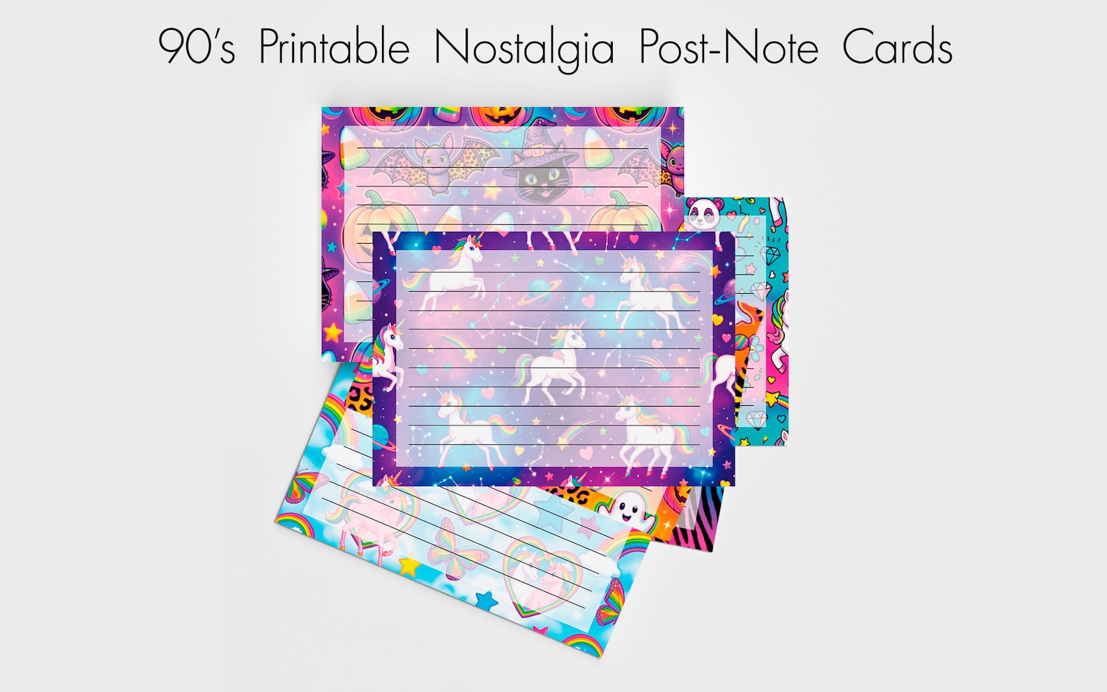 Printable Note Cards | 90s Nostalgia Unicorn, Rainbow, Halloween ...
