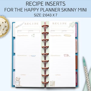 Editable Recipe Inserts for the Happy Planner Skinny Mini, Planner Printables, HP Skinny Mini & Skinny Classic, size 2.643 x7, 4.125 x 9.25