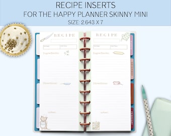 Editable Recipe Inserts for the Happy Planner Skinny Mini, Planner Printables, HP Skinny Mini & Skinny Classic, size 2.643 x7, 4.125 x 9.25