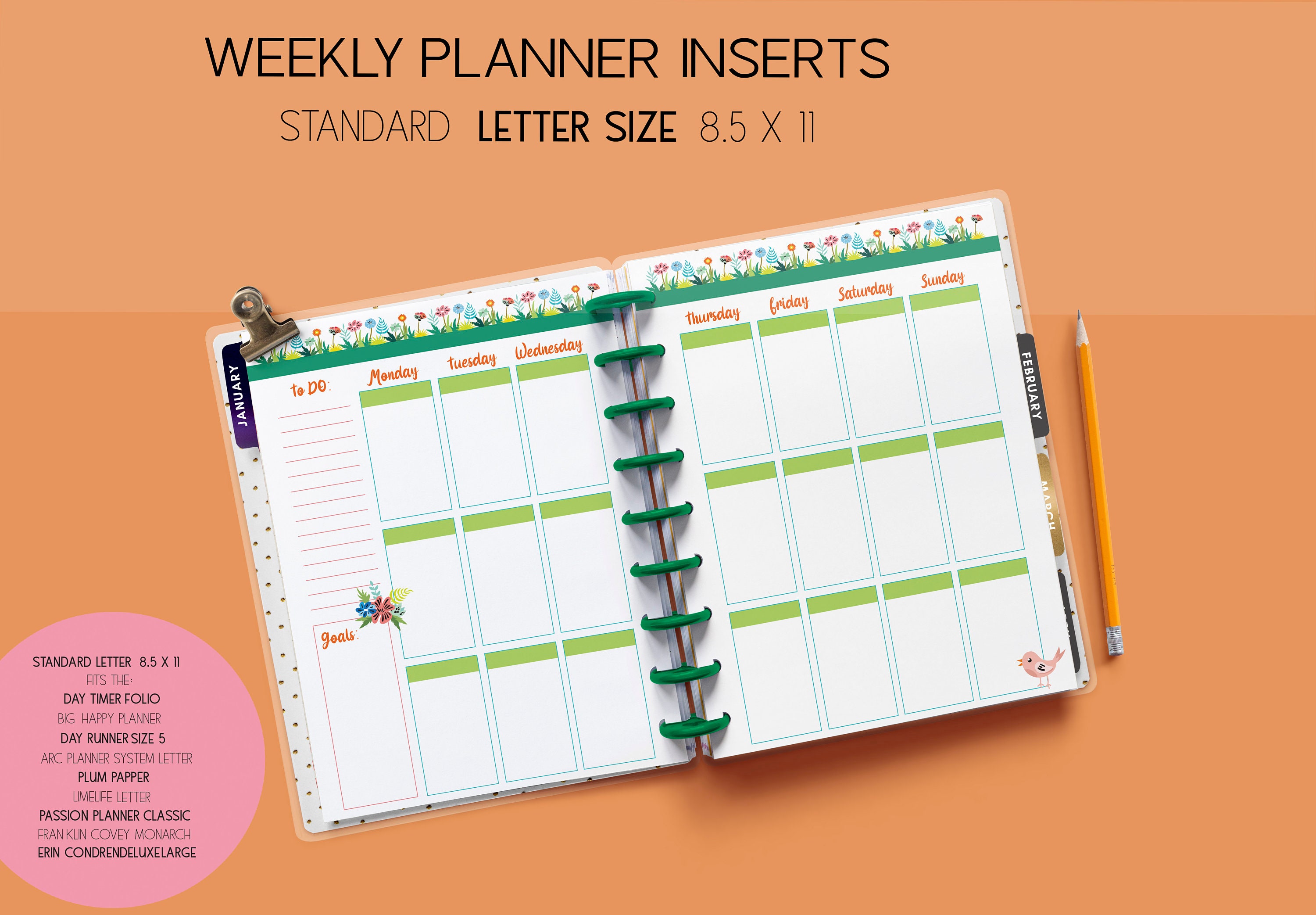 Undated Weekly-planner Printables Standard Letter Size, 8.5 X 11 Weekly ...
