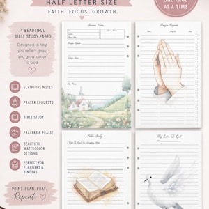 Bible Study, Prayer Journal Printable, Half Letter, Daily Devotion