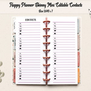Editable Skinny Mini Planner Contacts Pages: Printable HP Addresses Inserts